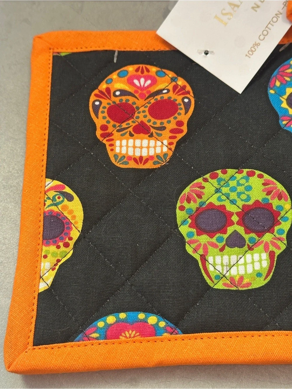ISAAC MIZRAHI New York POT HOLDERS SUGAR SKULL BLACK ORANGE GREEN BLUE NWT